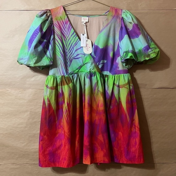 Anthropologie NWT Plenty by Tracy Reese Puff Sleeve Surplice Mini Dress Size XL - Picture 1 of 13